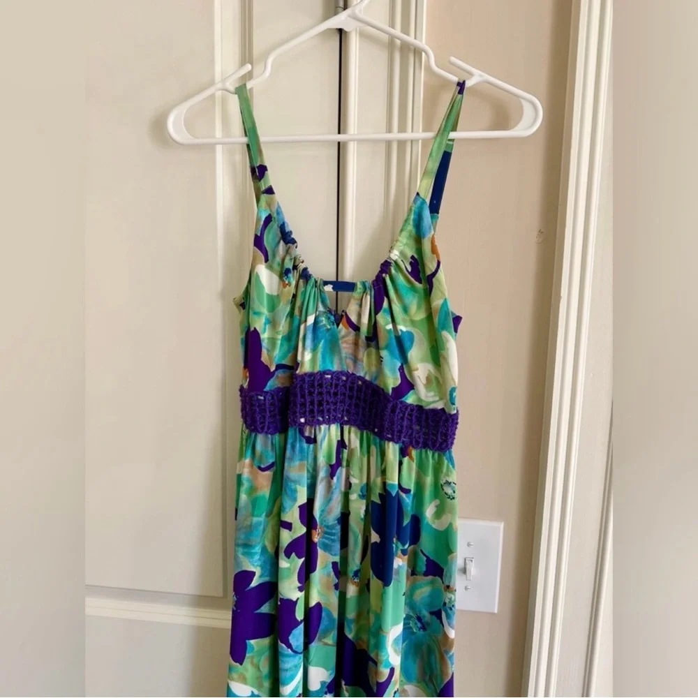 Like New 💚 Marciano Floral Maxi Dress Blue Green Purple Boho Summer Size S - Picture 8 of 9